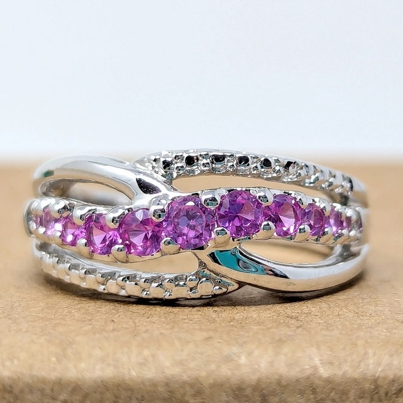 Jewelry - Sterling Silver 925 Love Ring With Pink Stones Size 7 Thailand